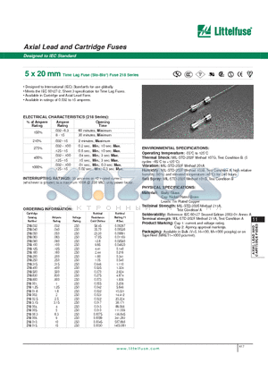 218008 datasheet - 5 x 20 mm Time Lag Fuse (Slo-Blo) Fuse