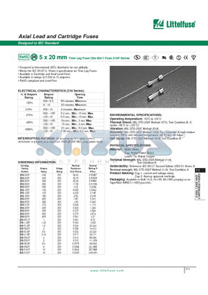 218008P datasheet - 5 x 20 mm Time Lag Fuse (Slo-Blo) Fuse