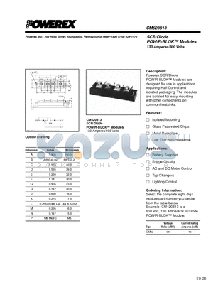 CM520813 datasheet - SCR/Diode POW-R-BLOK Modules 130 Amperes/800 Volts