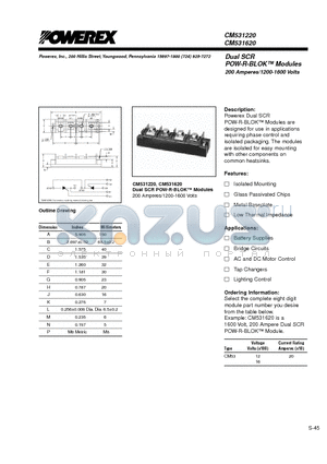 CM531620 datasheet - Dual SCR POW-R-BLOK Modules 200 Amperes/1200-1600 Volts