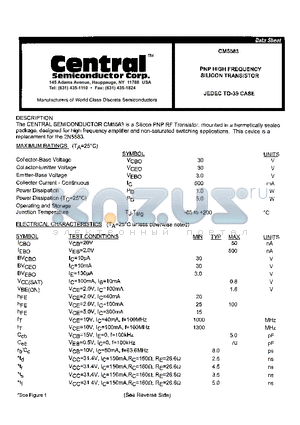 CM5583 datasheet - PNP HIGH FREQUENCY SILICON TRANSISTOR