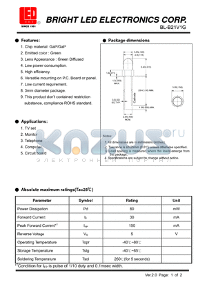 BL-B21V1G datasheet - LED GaP/GaP Green Low current requirement.