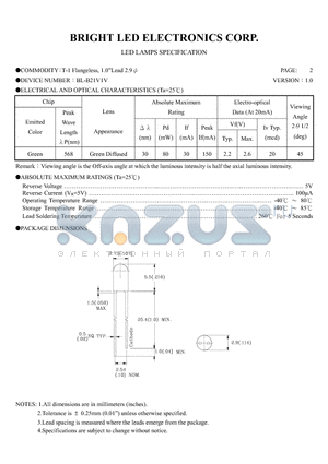 BL-B21V1V datasheet - LED LAMPS SPECIFICATION