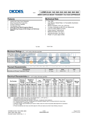 3.0SMCJ14A datasheet - 3000W SURFACE MOUNT TRANSIENT VOLTAGE SUPPRESSOR