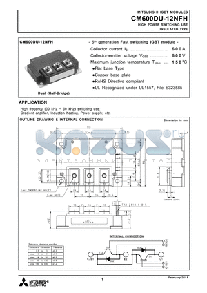CM600DU-12NFH datasheet - HIGH POWER SWITCHING USE INSULATED TYPE