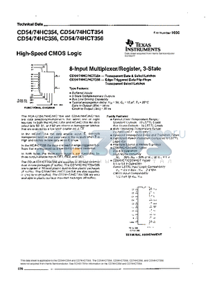 CD54HC354 datasheet - HIGH-SPEED CMOS LOGIC(8-INPUT MULTIPLEXER/REGISTER, 3-STATE)