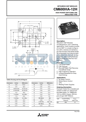 CM600HA-12H datasheet - HIGH POWER SWITCHING USE INSULATED TYPE