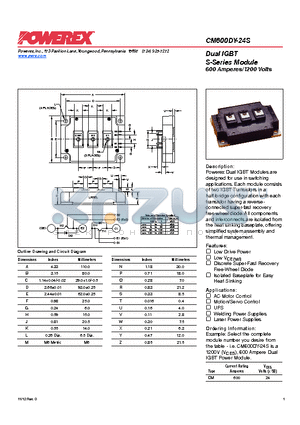 CM600DY-24S datasheet - Powerex Dual IGBT Modules are designed for use in switching applications.