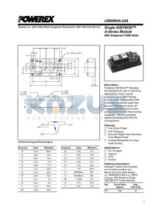 CM600HA-24A datasheet - Single IGBTMOD A-Series Module 600 Amperes/1200 Volts