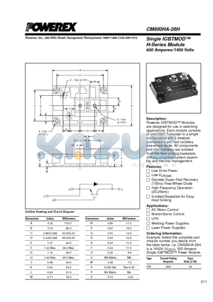 CM600HA-28H datasheet - Single IGBTMOD  600 Amperes/1400 Volts