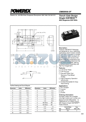 CM600HA-5F datasheet - Trench Gate Design Single IGBTMOD 600 Amperes/250 Volts