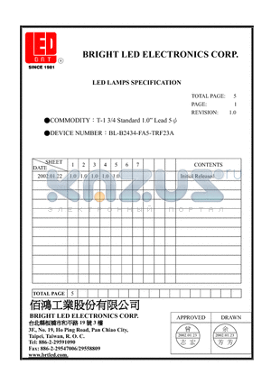 BL-B2434-FA5-TRF23A datasheet - T-1 3/4 STANDARD 1.0