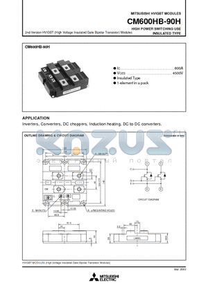 CM600HB-90H datasheet - HIGH POWER SWITCHING USE INSULATED TYPE