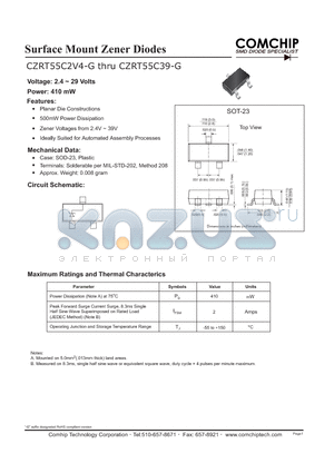 CZRT55C2V4-GCZRT55C2V4-G datasheet - Surface Mount Zener Diodes