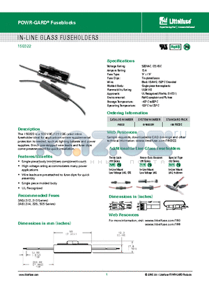 150322 datasheet - in-line Glass fuseholders