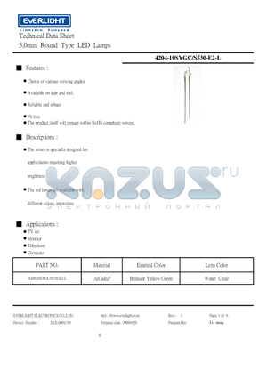 4204-10SYGC datasheet - 3.0mm Round Type LED Lamps