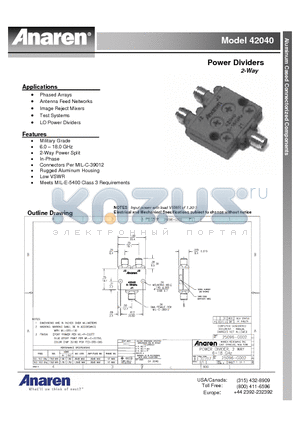 42040 datasheet - Power Dividers