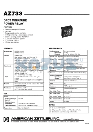 AZ733-2C-110D datasheet - DPDT MINIATURE POWER RELAY