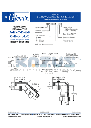 420AA002M14 datasheet - Sealtite/Liquidtite Conduit Backshell