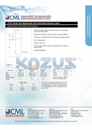 2191L5-12V datasheet - Non-Relampable LED Solid-State Indicator Lights