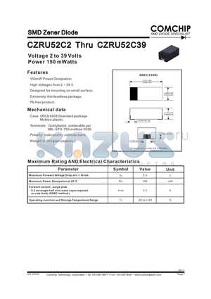 CZRU52C16 datasheet - SMD Zener Diode