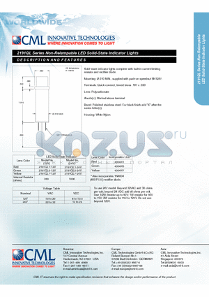 2191QL datasheet - Non-Relampable LED Solid-State Indicator Lights