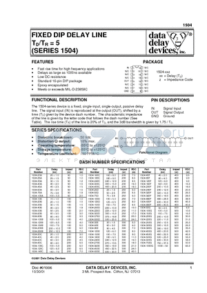 1504 datasheet - FIXED DIP DELAY LINE TD/TR = 5