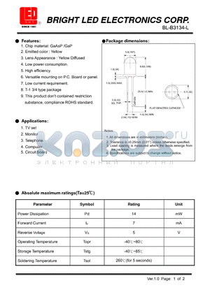 BL-B3134-L datasheet - LED GaP/GaP YELLOW Low current requirement.