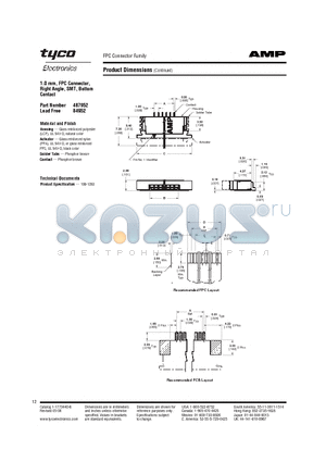1-84952-2 datasheet - 1.0 mm, FPC Connector, Right Angle, SMT, Bottom Contact