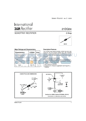 21DQ04 datasheet - SCHOTTKY RECTIFIER(2 Amp)