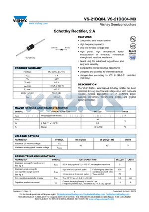 21DQ04-M3 datasheet - Schottky Rectifier, 2 A