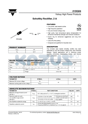 21DQ04TR datasheet - Schottky Rectifier, 2 A