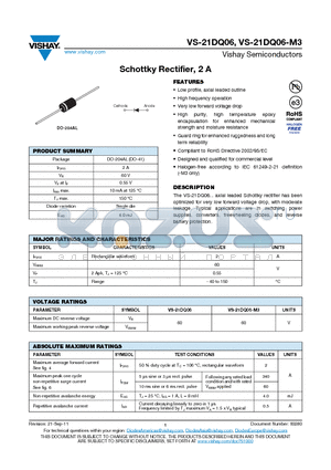 21DQ06TB-M3 datasheet - Schottky Rectifier, 2 A