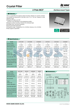 21E15AA datasheet - crystal filter that supports surface mounting.