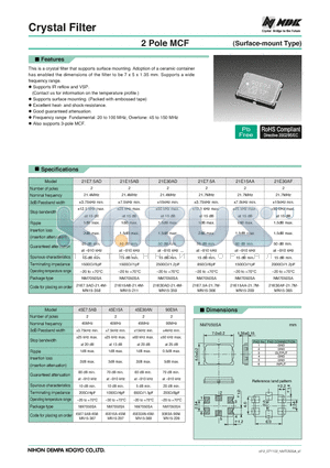 21E30AF datasheet - crystal filter that supports surface mounting.