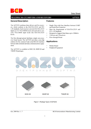 AZ75232GSTR-E1 datasheet - MULTIPLE RS-232 DRIVERS AND RECEIVERS