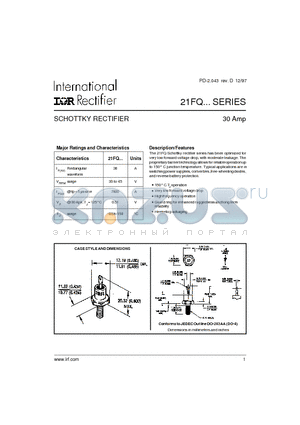 21FQ040 datasheet - SCHOTTKY RECTIFIER 30 Amp