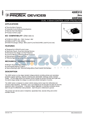 420E212 datasheet - DUAL 4-20mA CONTROL LOOP PROTECTOR