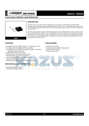 420E212 datasheet - dual 4-20mA CONTROL LOOP PROTECTOR