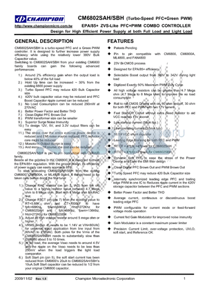 CM6802SAH datasheet - EPA/85 ZVS-Like PFCPWM COMBO CONTROLLER