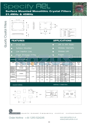 21MS15B datasheet - Surface Mounted Monolithic Crystal Filters 21.4MHz & 45MHz