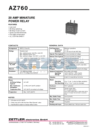 AZ760-1A-48D datasheet - 20 AMP MINIATURE POWER RELAY