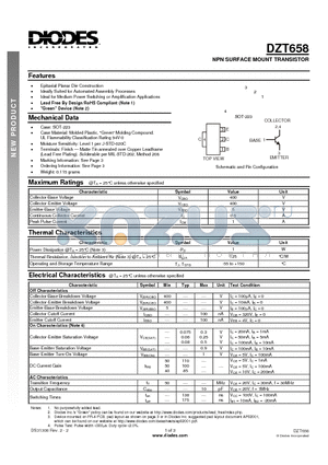 DZT658 datasheet - NPN SURFACE MOUNT TRANSISTOR