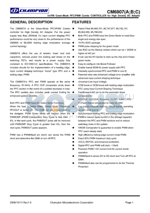 CM6807BGR datasheet - 10-PIN Green-Mode PFC/PWM Combo CONTROLLER for High Density AC Adapter