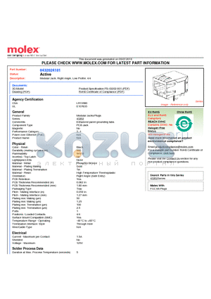 A432024101 datasheet - Modular Jack, Right Angle, Low Profile, 4/4