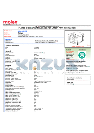 A432028113 datasheet - Modular Jack, Right Angle, Low Profile, 8/8, Key