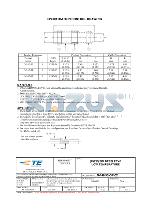 D-142-50 datasheet - (105`C) SOLDERSLEEVE LOW TEMPERATURE