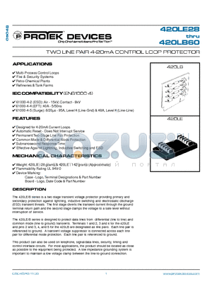 420LB28 datasheet - TWO LINE PAIR 4-20mA CONTROL LOOP PROTECTOR