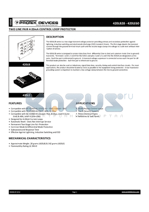 420LE28 datasheet - TWO LINE PAIR 4-20mA CONTROL LOOP PROTECTOR