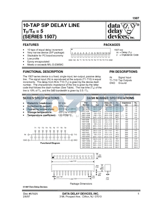 1507-100C datasheet - 10-TAP SIP DELAY LINE TD/TR = 5